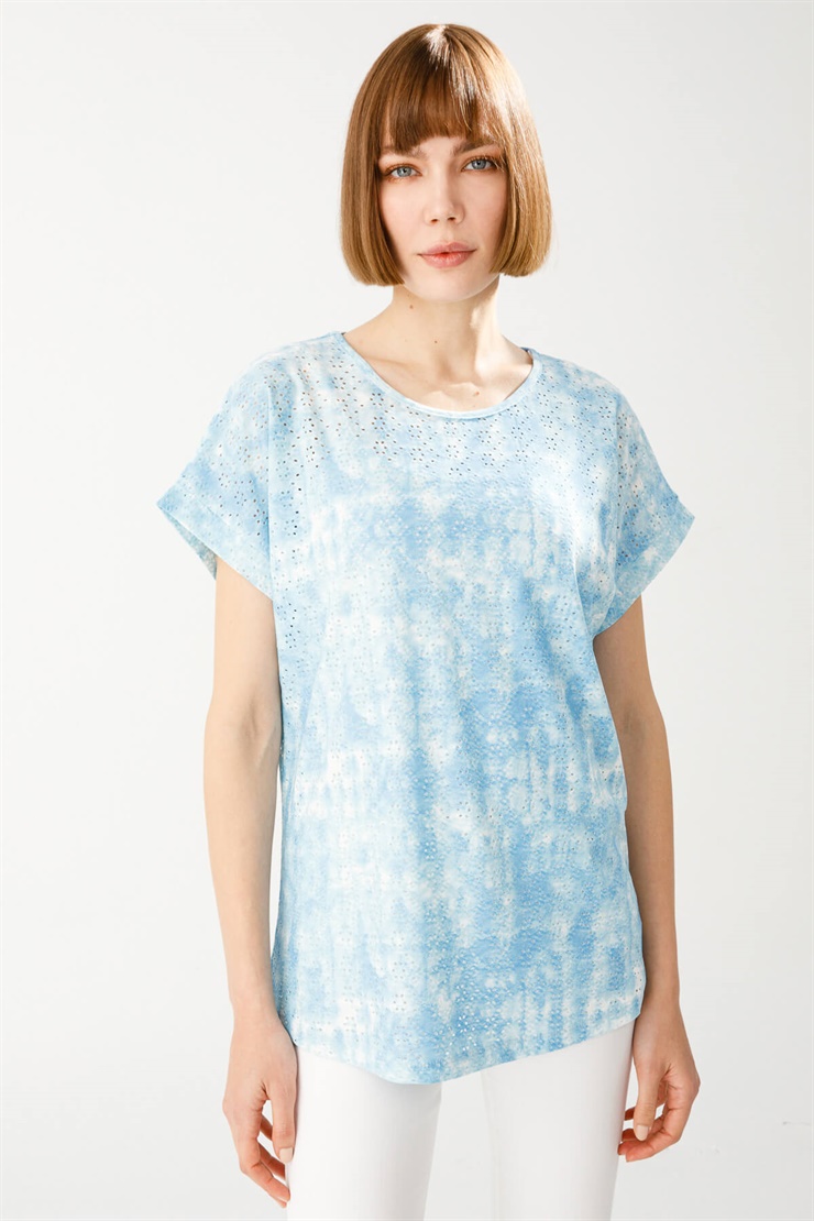 Batik Kısa Kollu Bluz-Mavi
